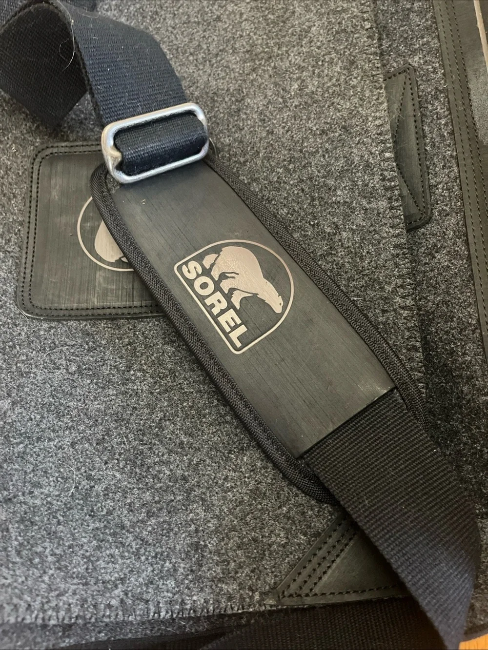 Sorel Gray Felt Messenger Bag with Black Strap